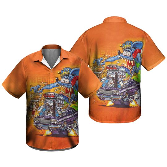 Rat Fink Button Shirt Hot Rod Unisex Hawaiian Shirt