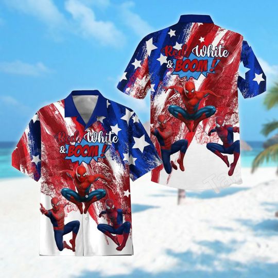 Spiderman Red White And Boom American Flag 4th July Hawaiian Shirt