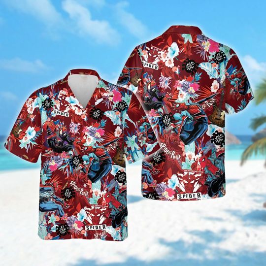 Spider Punk Man Spider Man Across The Spider Verse Floral Hawaiian Shirt