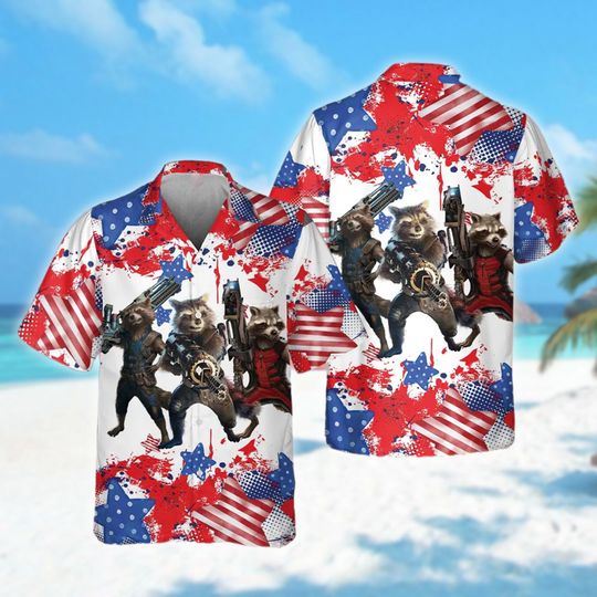 Rocket Raccoon And American Flag 4th July Hawaiian Shirt