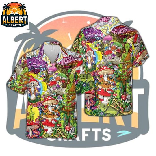Mushroom Hawaiian Shirt, Hippie Mushroom Beach Shirt