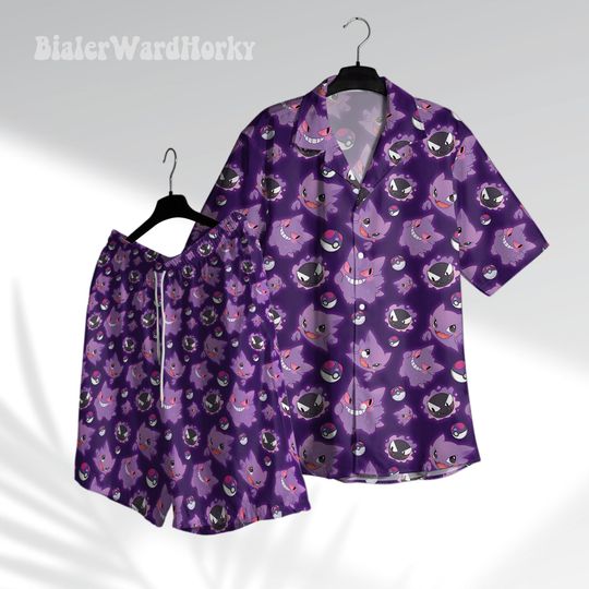 Gengar Expression Hawaiian Shirt Ghost Type Shirt Aloha Shirt Anime Shirt Gengar Shirt Gifts