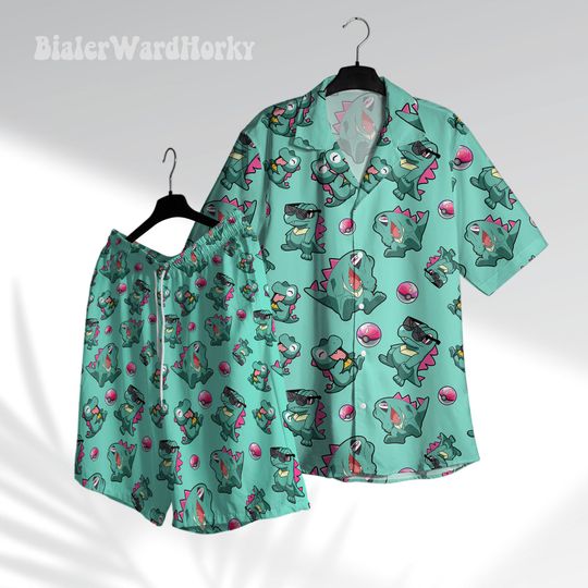 Totodile Cute Hawaiian Shirt Water Type Aloha Shirt Beach Shirt Anime Shirt Totodile Shirt Gifts