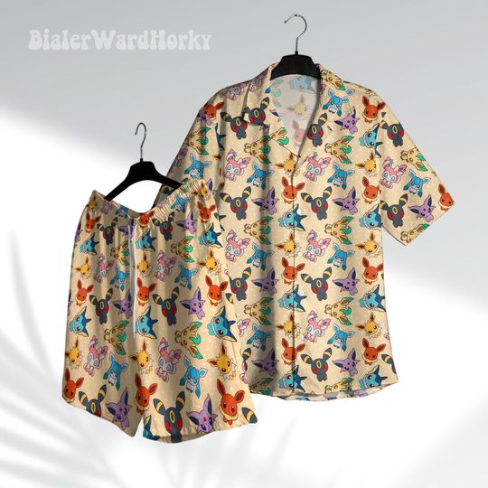 Eevee Evolution Hawaiian Shirt Cute Shirt Aloha Shirt Beach Shirt Anime Shirt Eevee Shirt Gifts