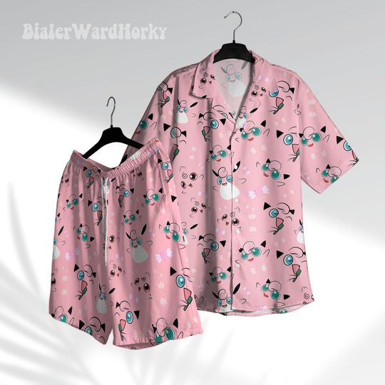 Jigglypuff Evolution Hawaiian Shirt Fairy Type Shirt Pink Shirt Aloha Shirt Anime Shirt Jigglypuff Gifts