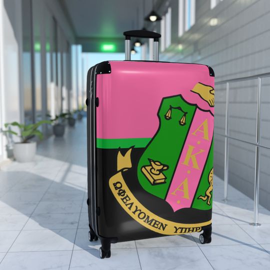 Stylish AKA Sorority Suitcase - AKA Pink and Green with Adjustable Handle for Carefree Traveling and Safety Lock