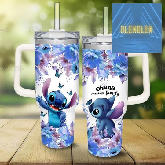 Custom Stitch Ohana Means Family Tumbler, Stitch Tumbler 40oz, Stitch Flower Tumbler, Lilo And Stitch Tumbler