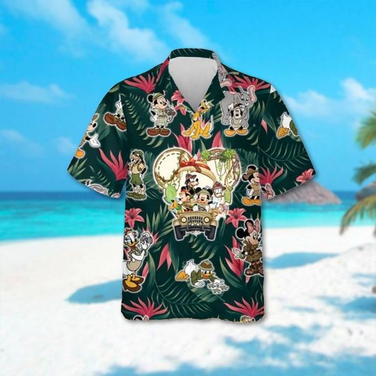 Mickey Safari Hawaiian Shirt, Mickey Safari Tropical Hawaii Shirt, Mickey & Friends Wild Zoo Aloha Shirt