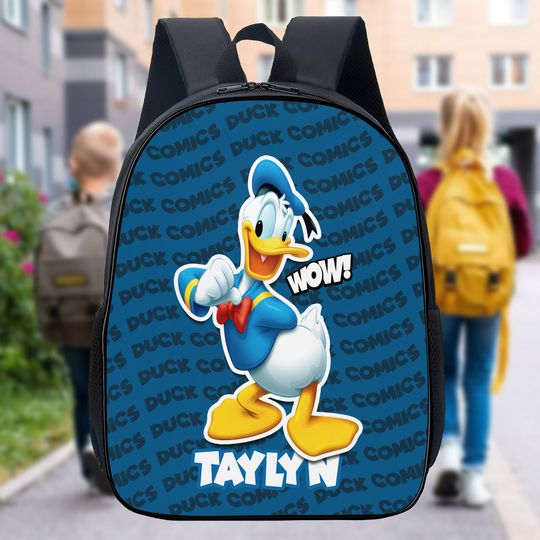 Personalized Duck Blue Backpack, Mouse Backpack, Funny Duck Back To School Gift