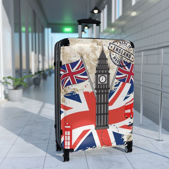 Made in England flag Suitcase on wheels, hard shell travel luggage for holidays