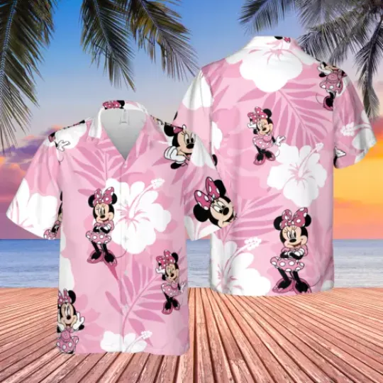Minnie Mouse Hawaiian Shirt Pink Disney Button Down Shirt Aloha