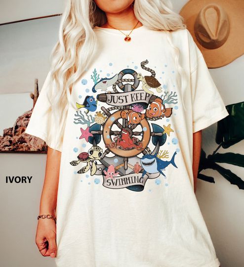 Discover Vintage Disney Pixar Finding Nemo Just Keep Swimming Shirt