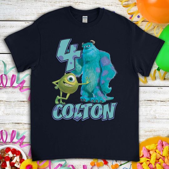 Mike and Sulley Monsters Inc Birthday Gift for Son Daughter, Funny Custom Name Birthday T-shirt
