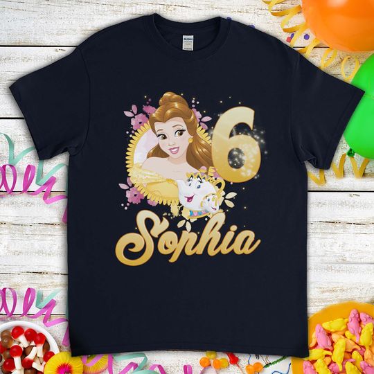 Disney Beauty And The Beast Birthday Gift For Son Daughter Funny Princess Bella Custom Name Unisex T-Shirt