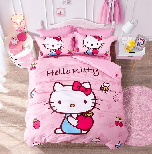 Hello Kitty Cat Pink Quilt  Bedding Set Cute