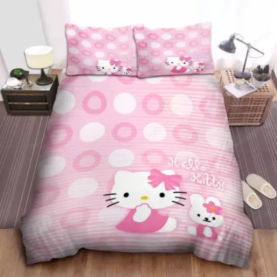 Hello Kitty Pink In Pink Theme Quilt Duvet Cover Set Double Bedspread Bedding