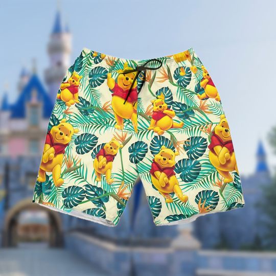 Happy Bear Beach Shorts, Bear Movie Beach Shorts, Bear Hawaiian Short