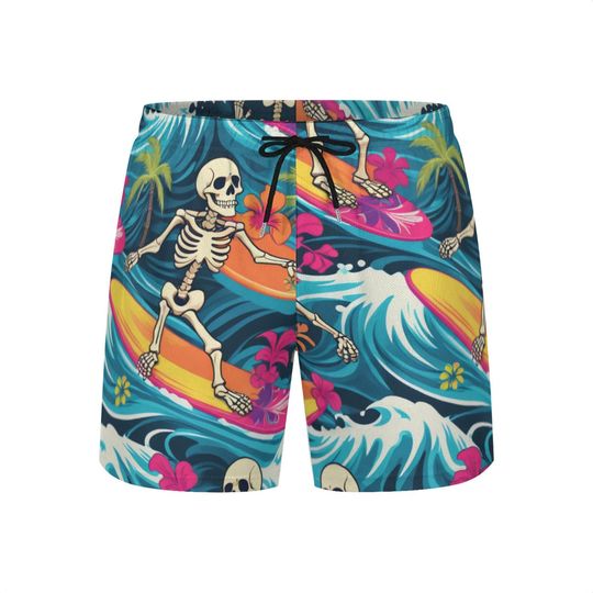 Hawaiian shorts skeleton  surfers Tropical Vibes Beach Shorts
