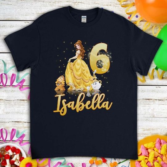Belle Beauty and the Beast Disney Princess Birthday Gift Tshirt For Daughter, Funny Custom Name Family T-shirt