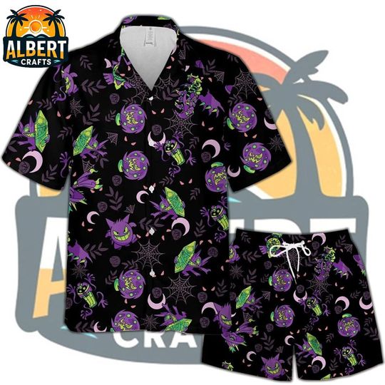 PKM Hawaiian Shirt, Gengar Button Up Shirt, Gengar PKM Hawaiian Shirt