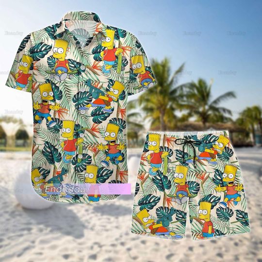 Bart Simpson Button Shirt, Bart Simpson Shorts, Bart Simpson Hawaiian Shirt