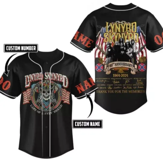 Personalized Lynyrd Skynyrd 60th Anniversary Baseball Jersey Shirts Gift For Fan
