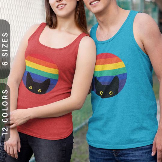 Peeking Cat in Rainbow Tank Top | Unisex TriBlend
