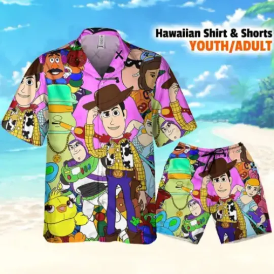 Disney Toy Story Doodle Style Awesome, Toy Story Hawaii Shirt Aloha Short