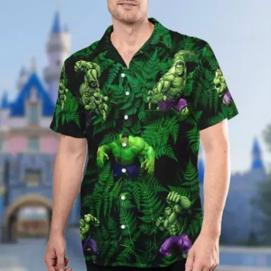 Green Superhero The Incredible Hulk Giant Hero Tropical Leaves HAWAII SHIRT