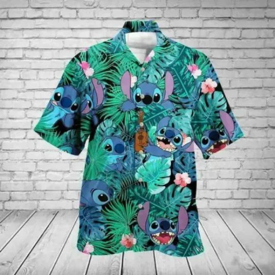 Stitch Hiding In The Tropical Hawaiian Shirt