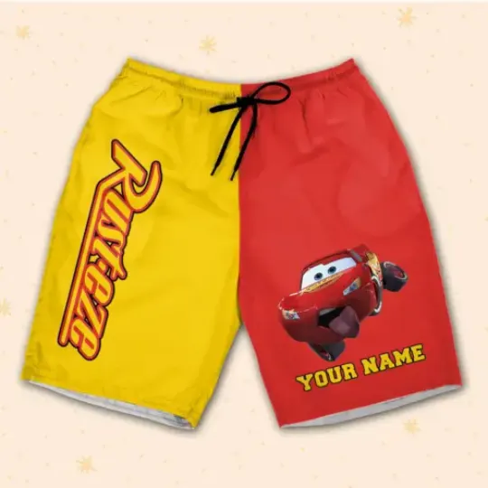 Personalize Lightning Mcqueen 95 Yellow Red Black Shorts Custom 3D Shorts Sport