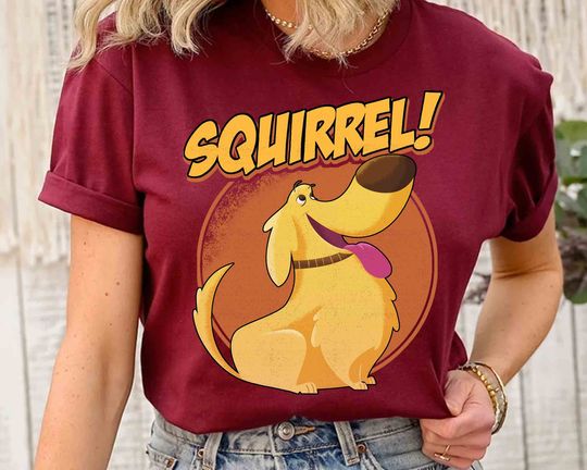 Disney Pixar Up Funny Dug Dog Squirrel Retro Shirt, Russell Kevin Carl Ellie Tee