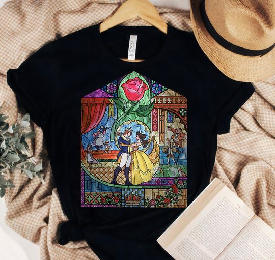 Disney Beauty & The Beast Stained Glass Rose Graphic T-Shirt