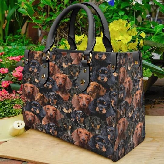 Dachshund Dog Wood Floral HandBag, Dachshund Handbag