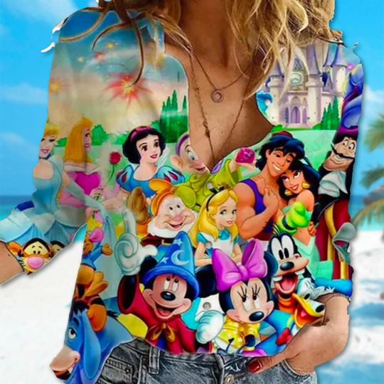 Mickey and Friends Linen Shirt, Bella Snow White Princess Women Casual Shirt