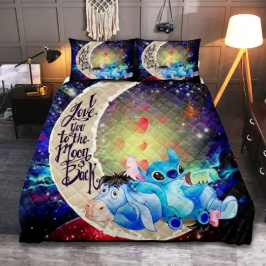 Cute Eeyore And Stitch I Love You To The Moon And Back Disney Bedding Set