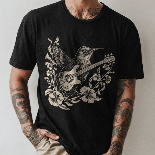 Hummingbird Guitarist Shirt - Delicate Melody Bird Tee for Music and Nature Lovers