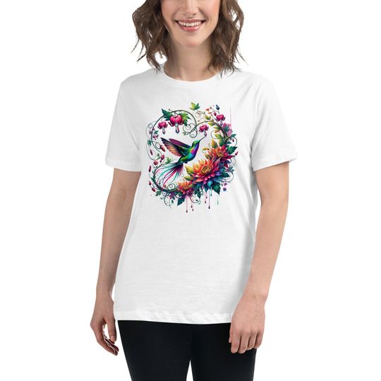 Watercolor Hummingbird Shirt, Hummingbird Floral Tee