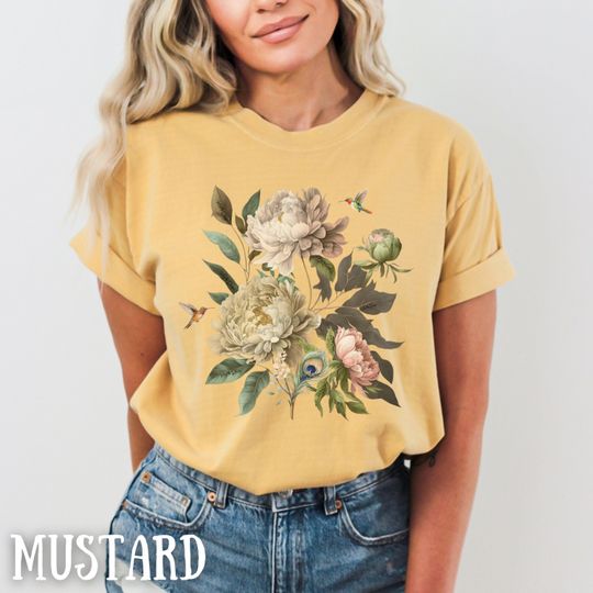 Hummingbird Shirt, Garden Flower Gift, Floral Hummingbird Shirt