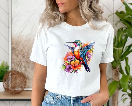 Floral Hummingbird Shirt, Animal Lover Tee, Bird T Shirts