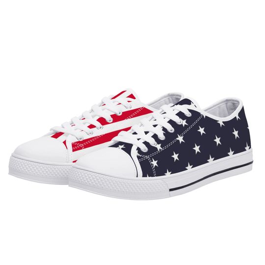 American Flag Women Shoes, Red White Blue Patriotic Fourth 4th of July Stars Stripes USA Low Top Sneakers