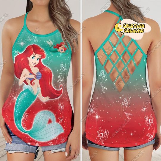 Arial Criss Cross Tank Top, Little Mermaid Gym Tank Top, Disney Princess Arial Summer