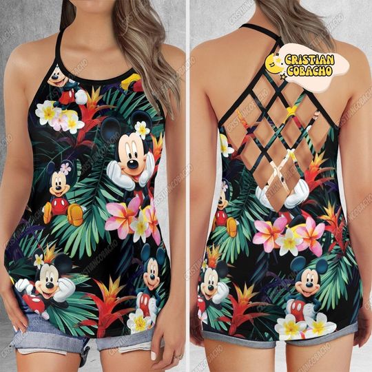 Mickey Mouse Criss Cross Tank Top, Mickey Face Tank Top, Disney Mickey Summer