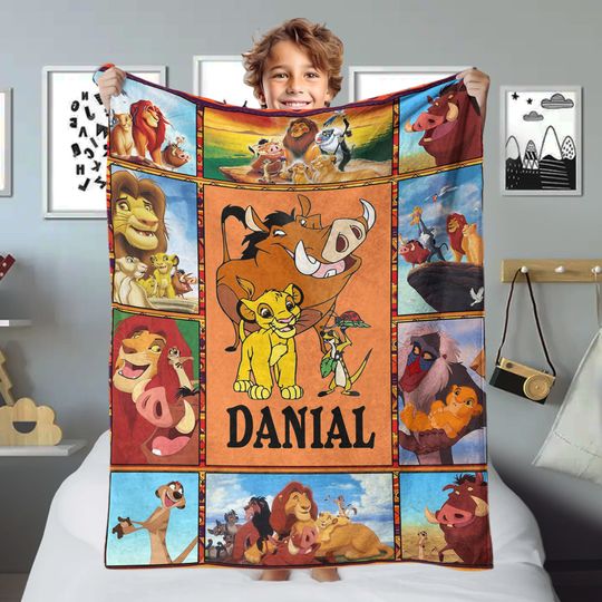 Personalized Animated Baby Lion Blanket, Cartoon Characters Blanket, Lion Cartoon Blanket, Custom Name Fleece Blanket