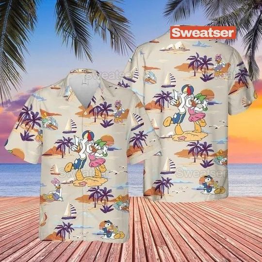 Retro Daisy And Donald Summer Beach Hawaiian Shirt, Disney Hawaii Shirts