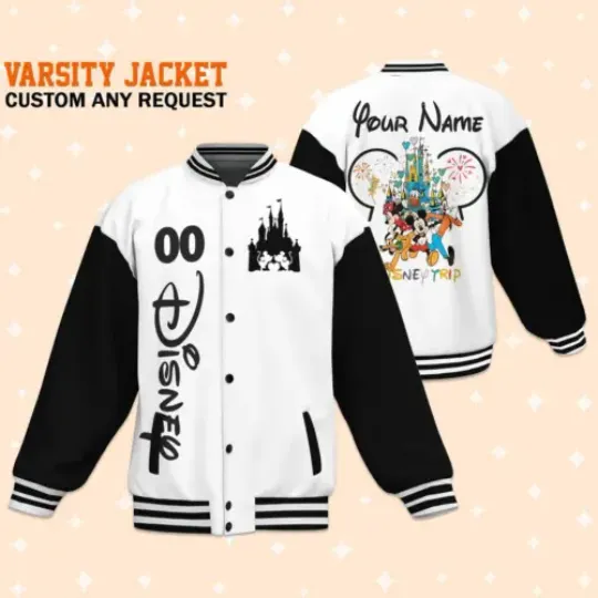 Custom Disney Trip Black Baseball Jacket, Adult Varsity Jacket, Bithday Gift