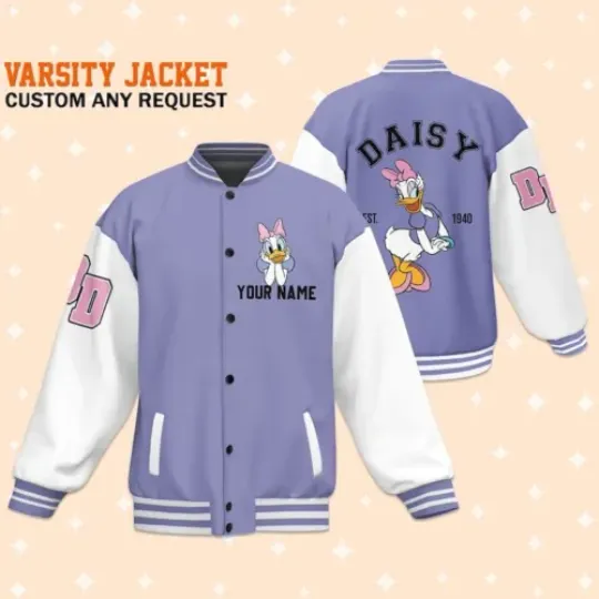 Personalize Disney Vintage Daisy Duck Baseball Jacket,  Custom Disney Jacket