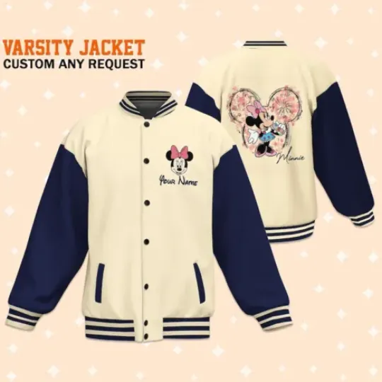 Personalize Minnie Mouse Music Baseball Jacket, Matching Baseball Team Outfit