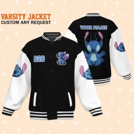 Personalize Stitch Yoga Black Baseball Jacket, Matching Baseball Team Outfit