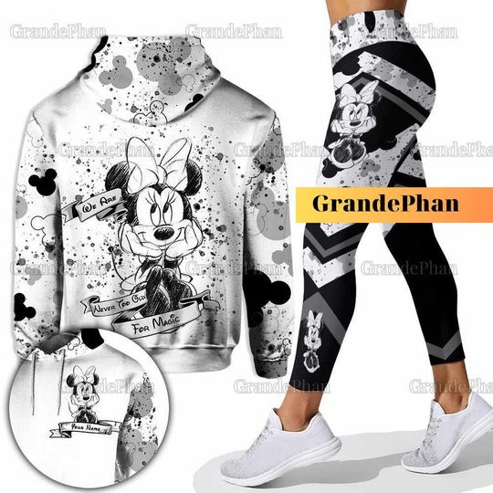 Minnie Mouse Hoodie Leggings Sets, Personalized Minnie Hoodie, Custom Disney Hoodie Women, Yoga Gym Leggings